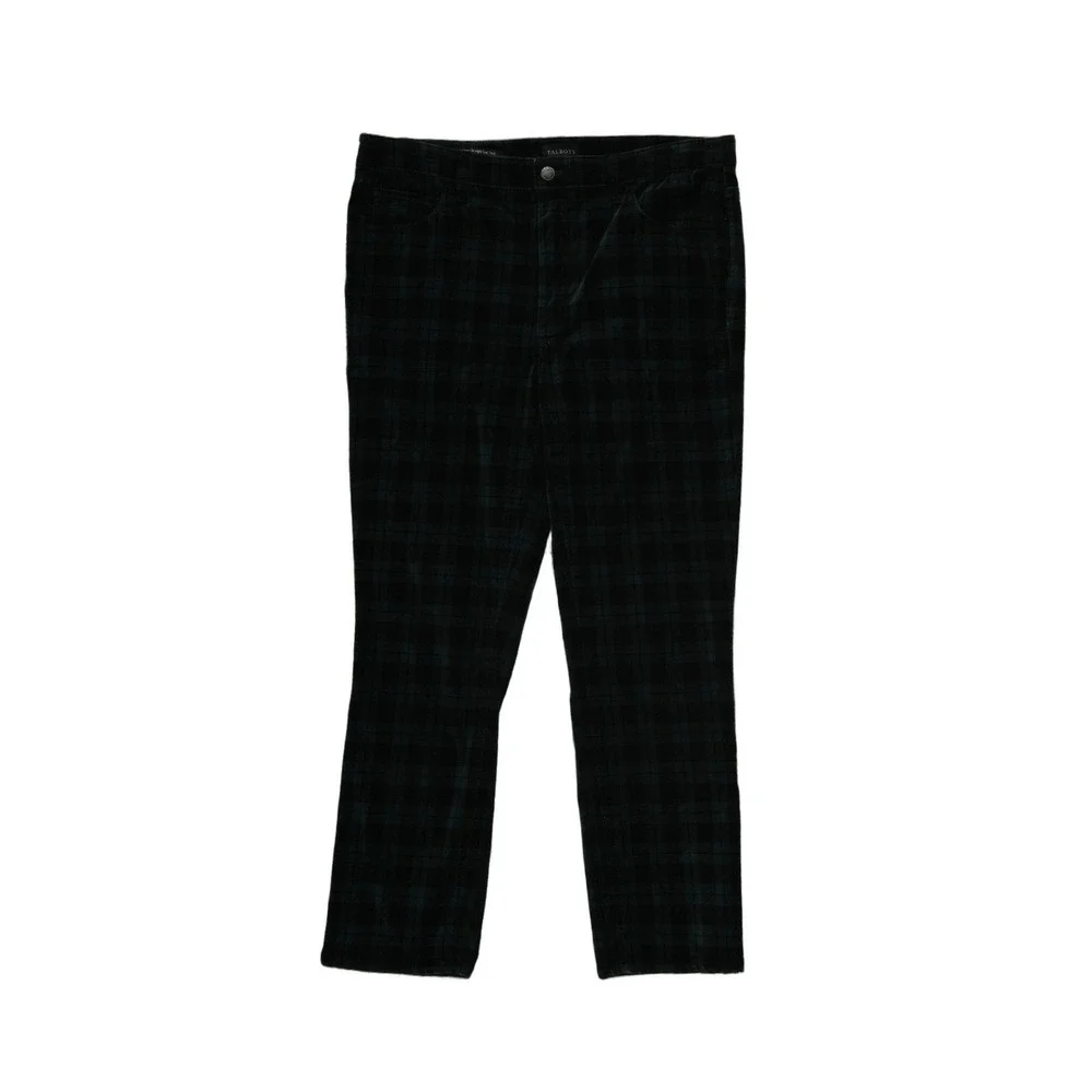 Talbots Green Black Watch Plaid Velvet Pants‎ Women's Size 12 Festive